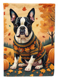 Boston Terrier Fall House Flag 28x40 Porch Sleeve Pole Decorative Outside Yard Banner Artwork Wall Hanging, Polyester