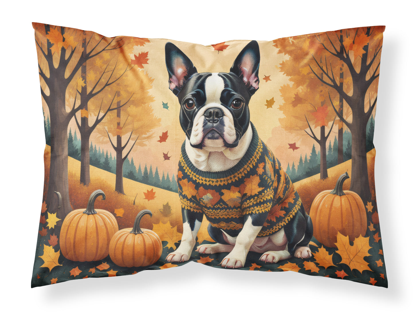 Boston Terrier Fall Standard Pillowcase Lightweight Super Soft Easy Care Decorative Artwork Pillowcase, Standard