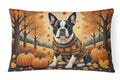Boston Terrier Fall Decorative Throw Pillow 12x16 Indoor Outdoor Accent Cushion, Fabric Cover with Insert for Sofa, Bed, Porch & Living Room