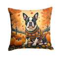 Boston Terrier Fall Decorative Throw Pillow 14x14 Indoor Outdoor Accent Cushion, Fabric Cover with Insert for Sofa, Bed, Porch & Living Room