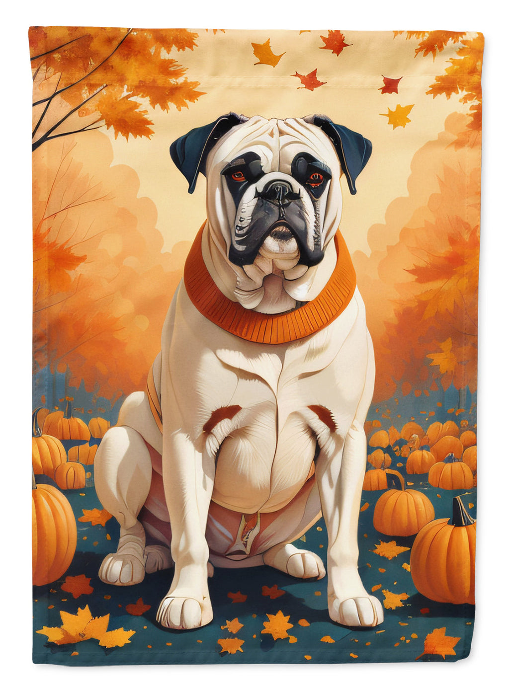 White Boxer Fall House Flag 28x40 Porch Sleeve Pole Decorative Outside Yard Banner Artwork Wall Hanging, Polyester