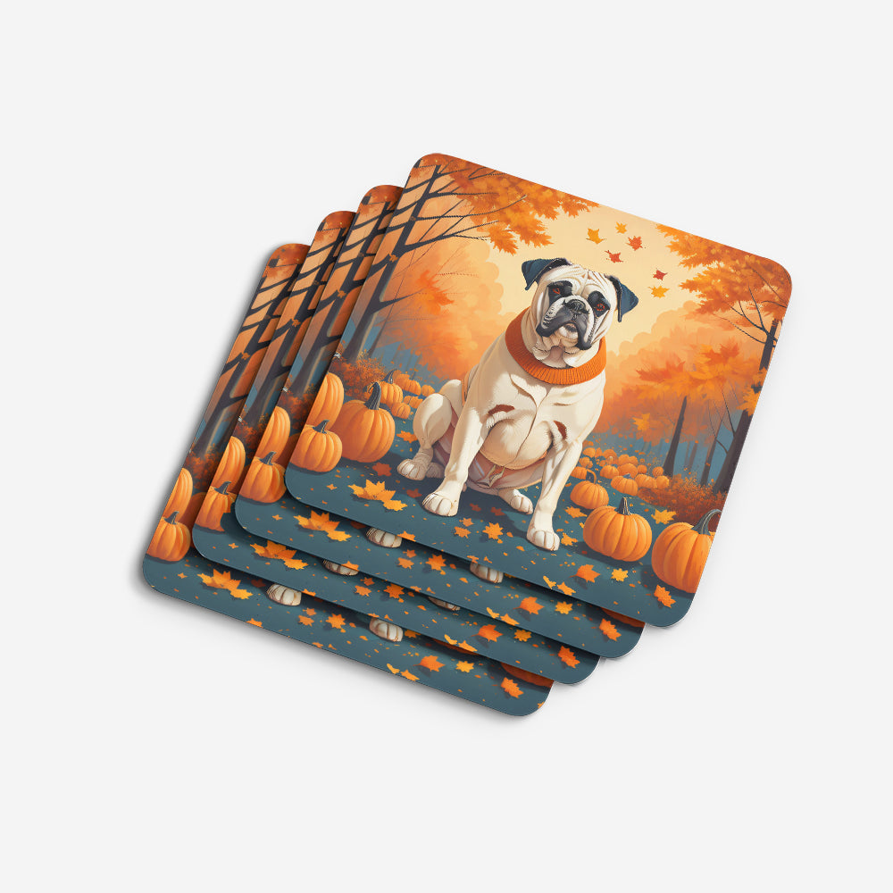 White Boxer Fall Foam Coasters Set of 4 Cup Coasters for Indoor Outdoor, Tabletop Protection, Anti Slip, Mouse pad Material