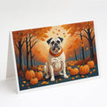White Boxer Fall Greeting Cards Pack of 8 Blank Cards with Envelopes Whimsical A7 Size 5x7