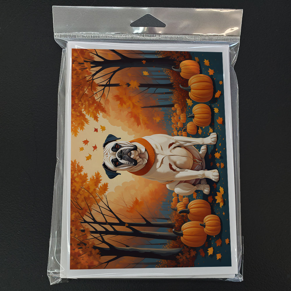 White Boxer Fall Greeting Cards Pack of 8 Blank Cards with Envelopes Whimsical A7 Size 5x7