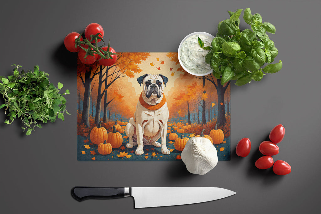 White Boxer Fall Cutting Board Tempered Glass Kitchen Cutting Surface, Heat Resistant Chopping, Non-Slip Feet, Food Prep & Serving