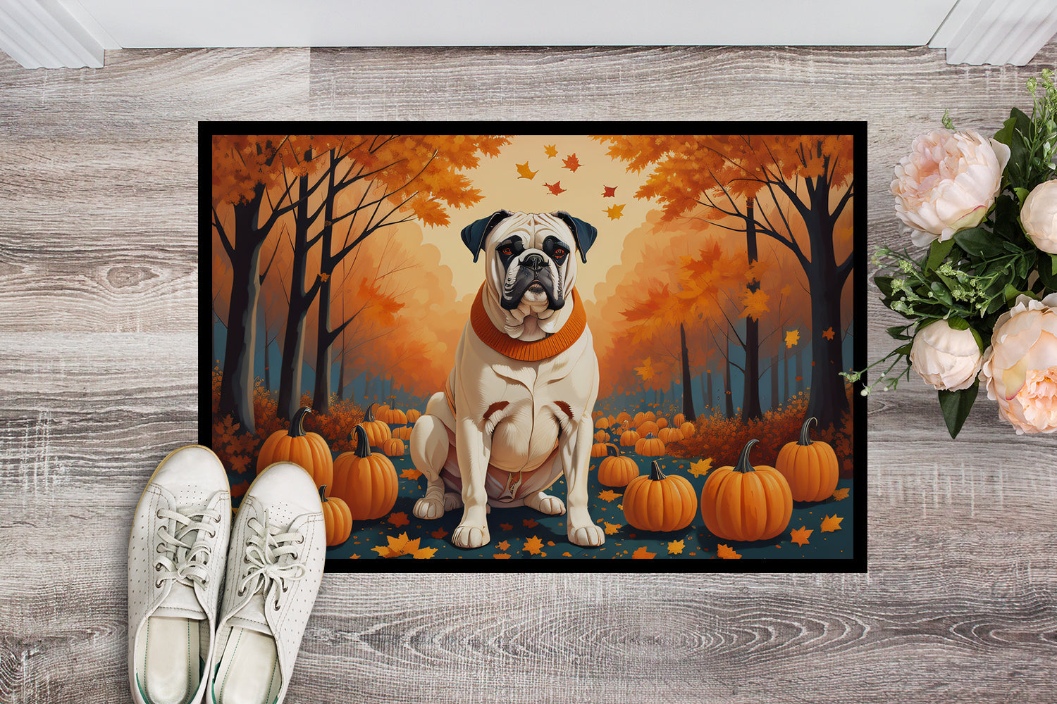 White Boxer Fall Doormat Indoor Outdoor 18H X 27W Front Door Mat Rugs for Entryway, Non Slip Washable