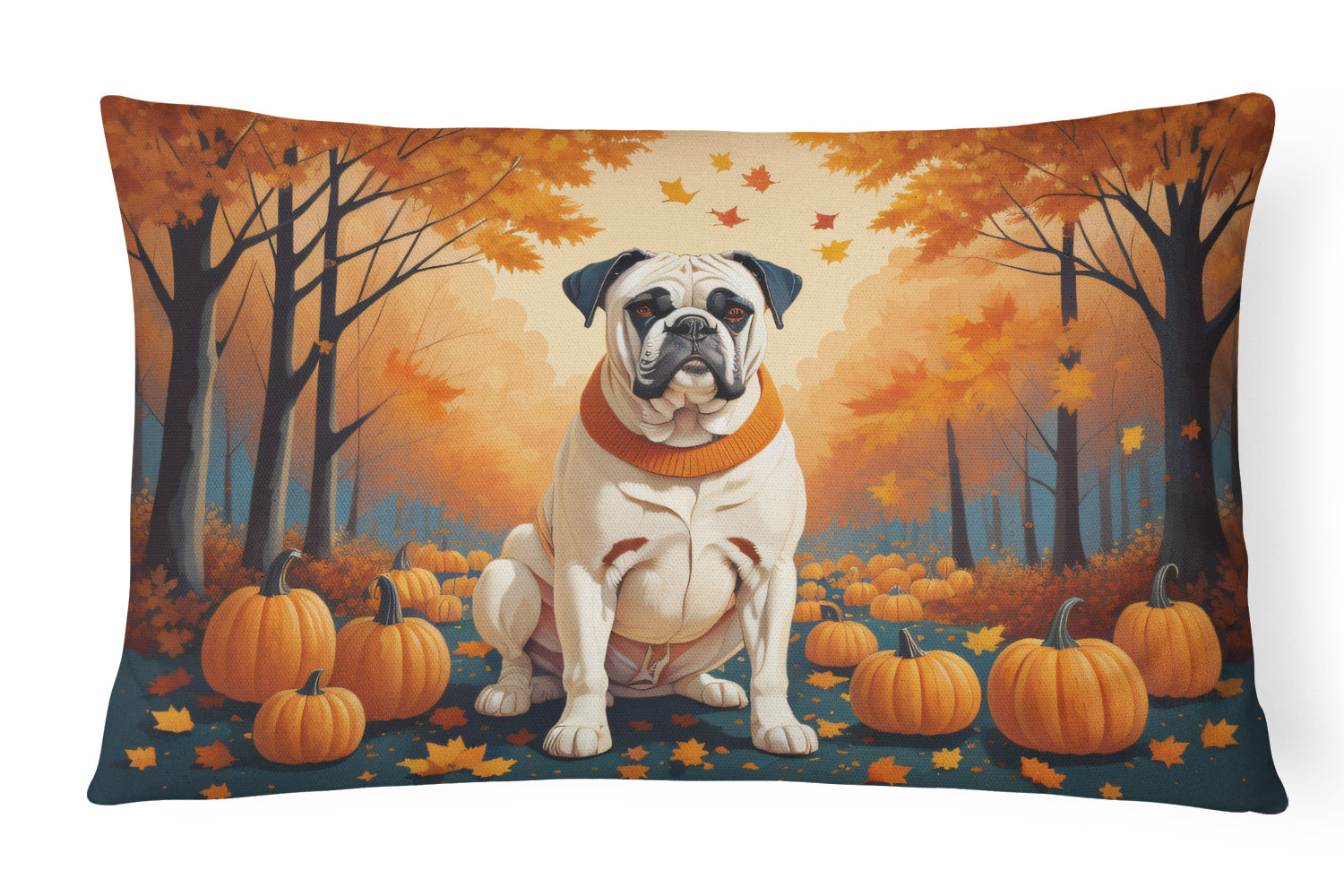 White Boxer Fall Decorative Throw Pillow 12x16 Indoor Outdoor Accent Cushion, Fabric Cover with Insert for Sofa, Bed, Porch & Living Room