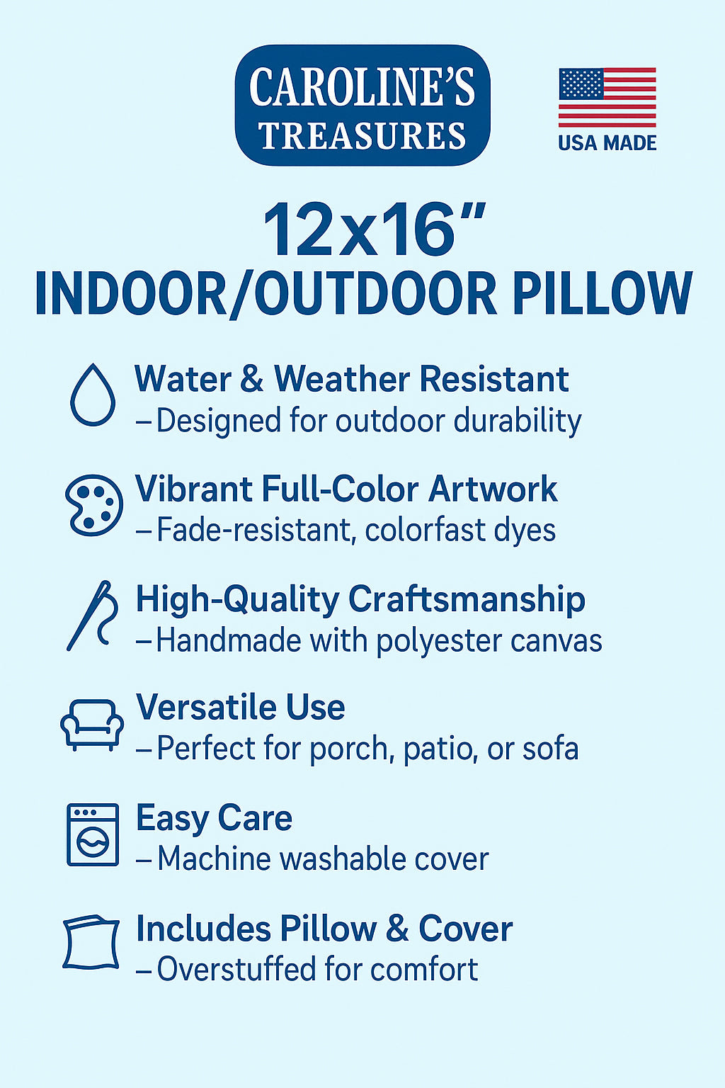 White Boxer Fall Decorative Throw Pillow 12x16 Indoor Outdoor Accent Cushion, Fabric Cover with Insert for Sofa, Bed, Porch & Living Room