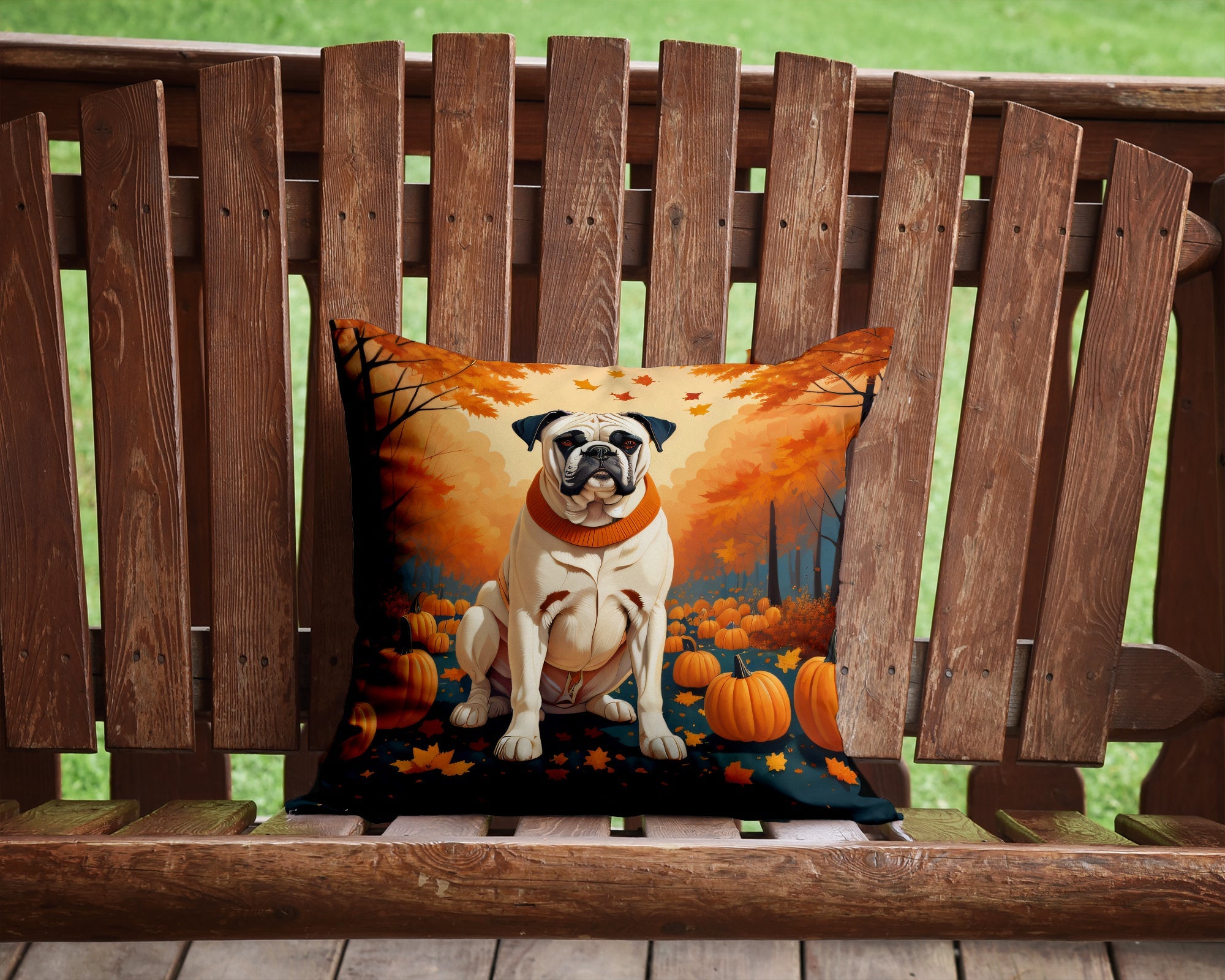 White Boxer Fall Decorative Throw Pillow 14x14 Indoor Outdoor Accent Cushion, Fabric Cover with Insert for Sofa, Bed, Porch & Living Room