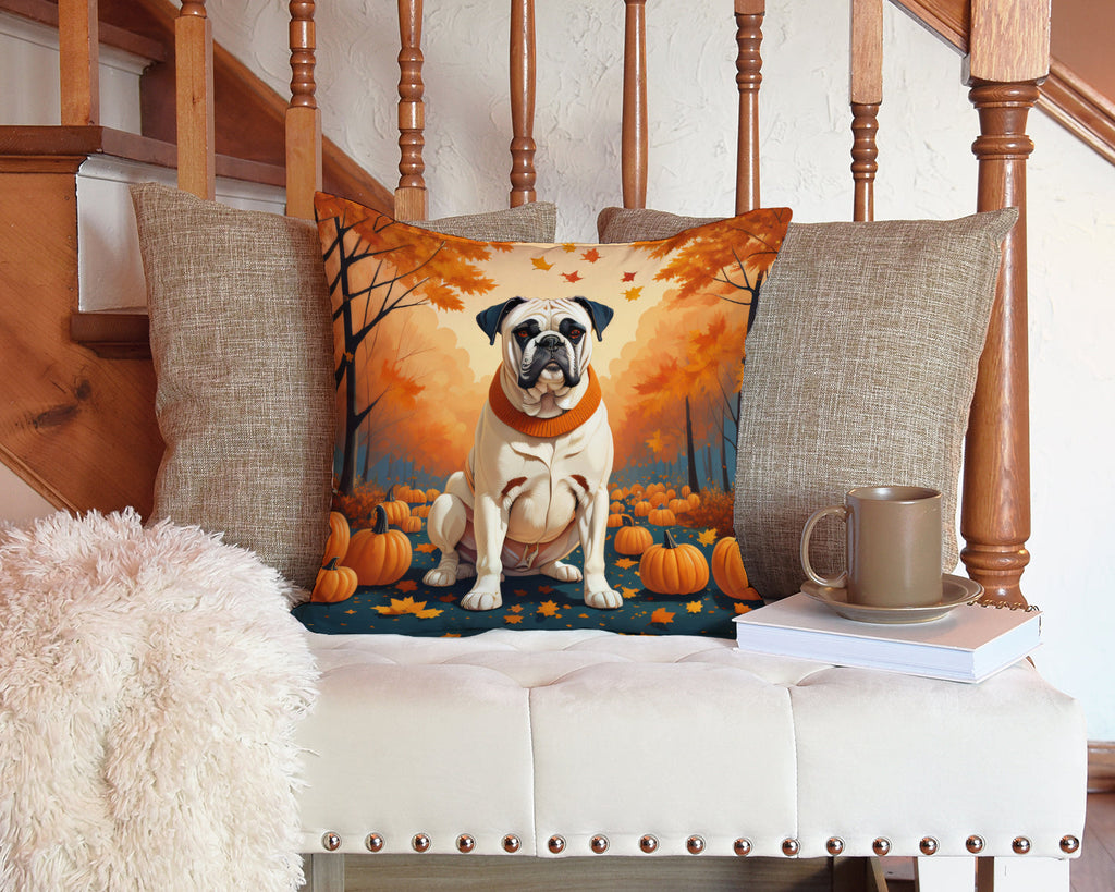 White Boxer Fall Decorative Throw Pillow 14x14 Indoor Outdoor Accent Cushion, Fabric Cover with Insert for Sofa, Bed, Porch & Living Room