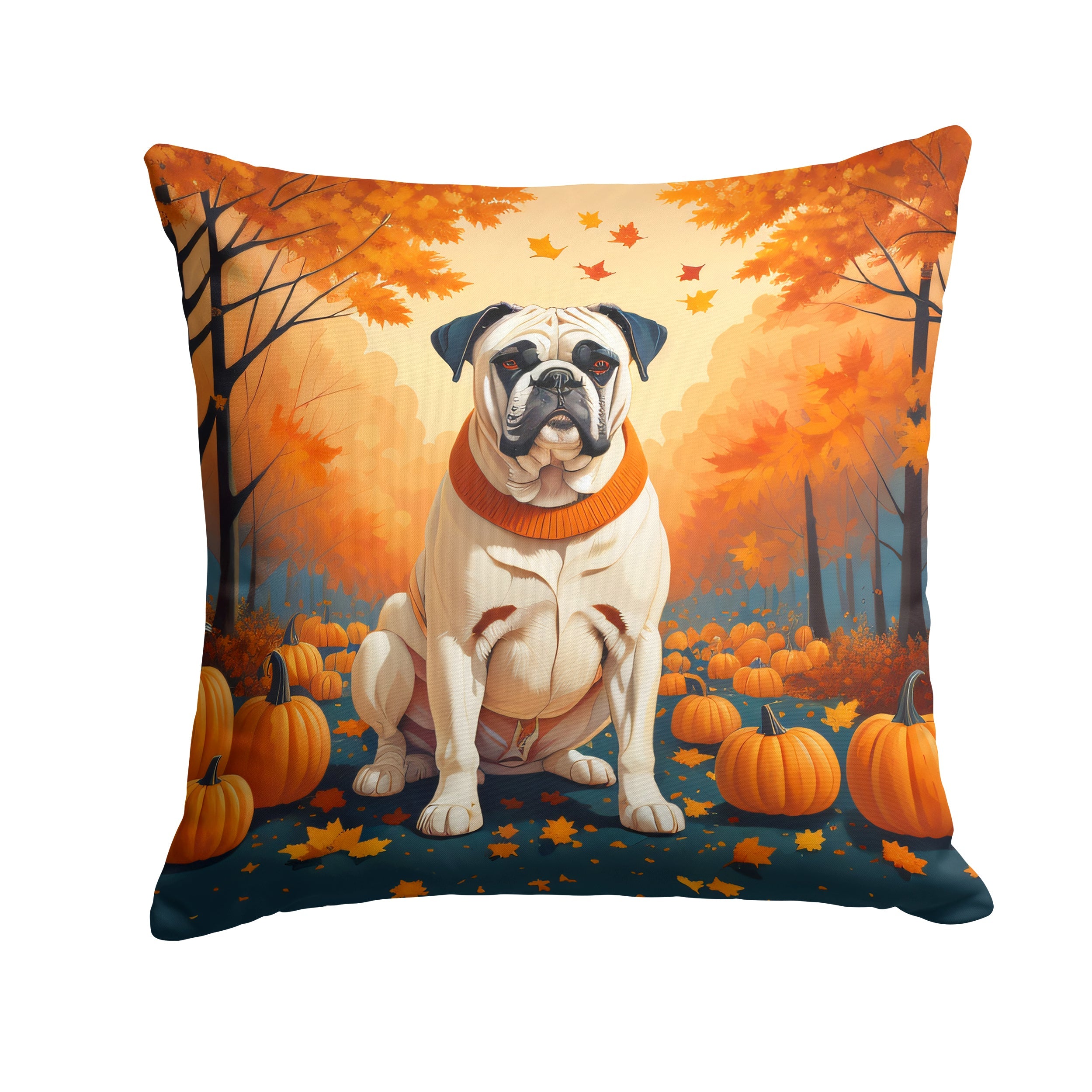 White Boxer Fall Decorative Throw Pillow 18x18 Indoor Outdoor Accent Cushion, Fabric Cover with Insert for Sofa, Bed, Porch & Living Room