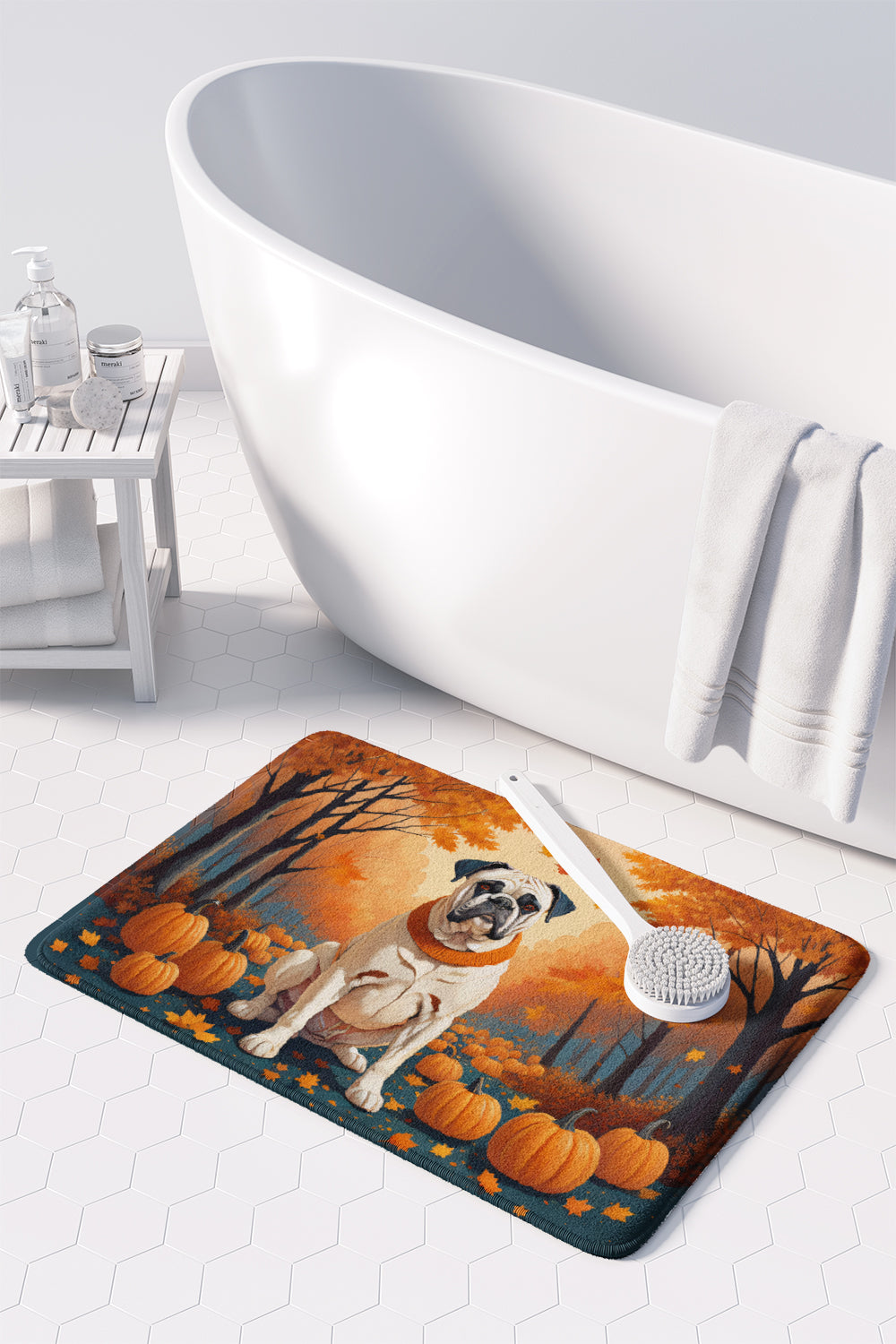 White Boxer Fall Memory Foam Kitchen Mat Machine Washable Anti-Fatigue Cushion Comfort Bath or Kitchen Rug