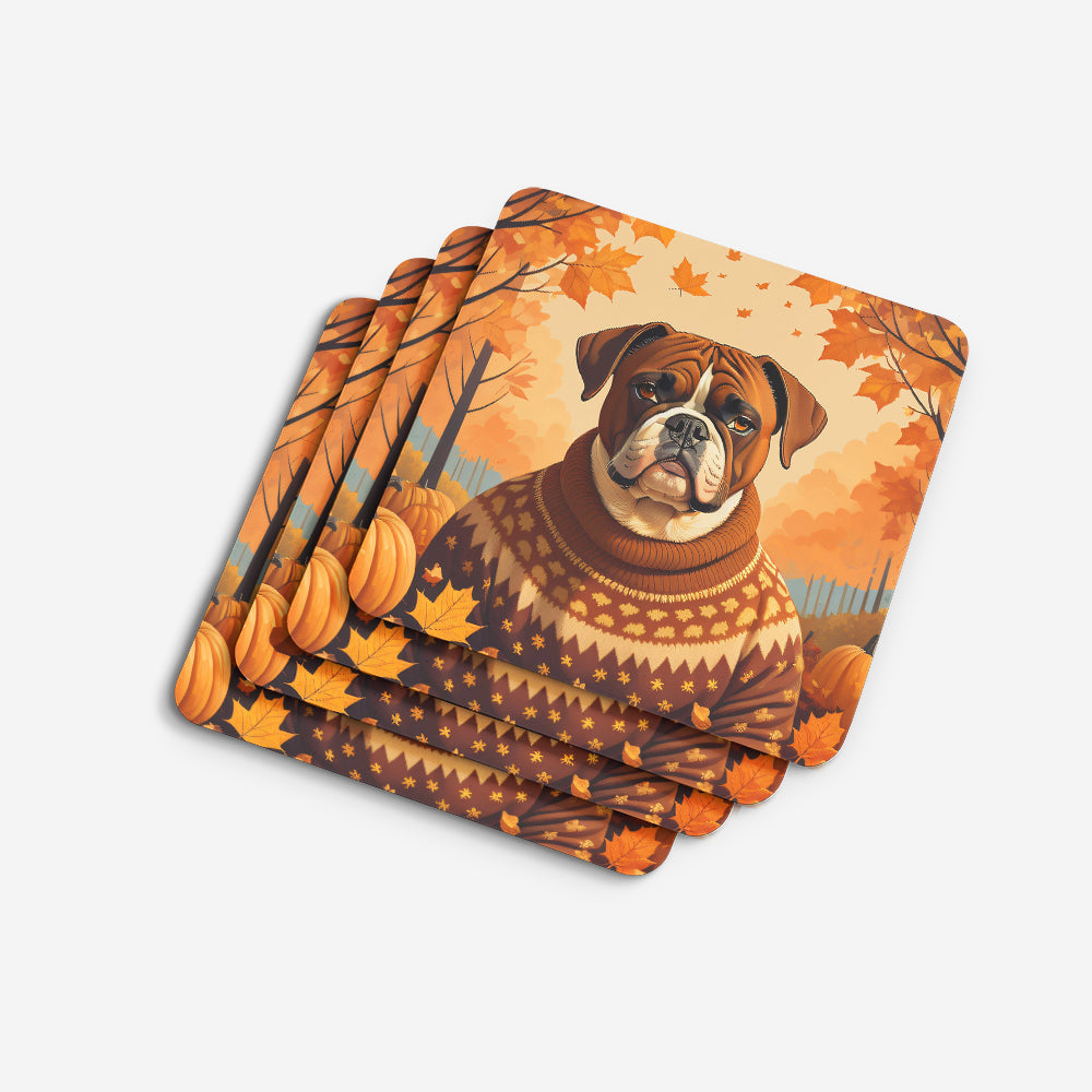Boxer Fall Foam Coasters Set of 4 Cup Coasters for Indoor Outdoor, Tabletop Protection, Anti Slip, Mouse pad Material