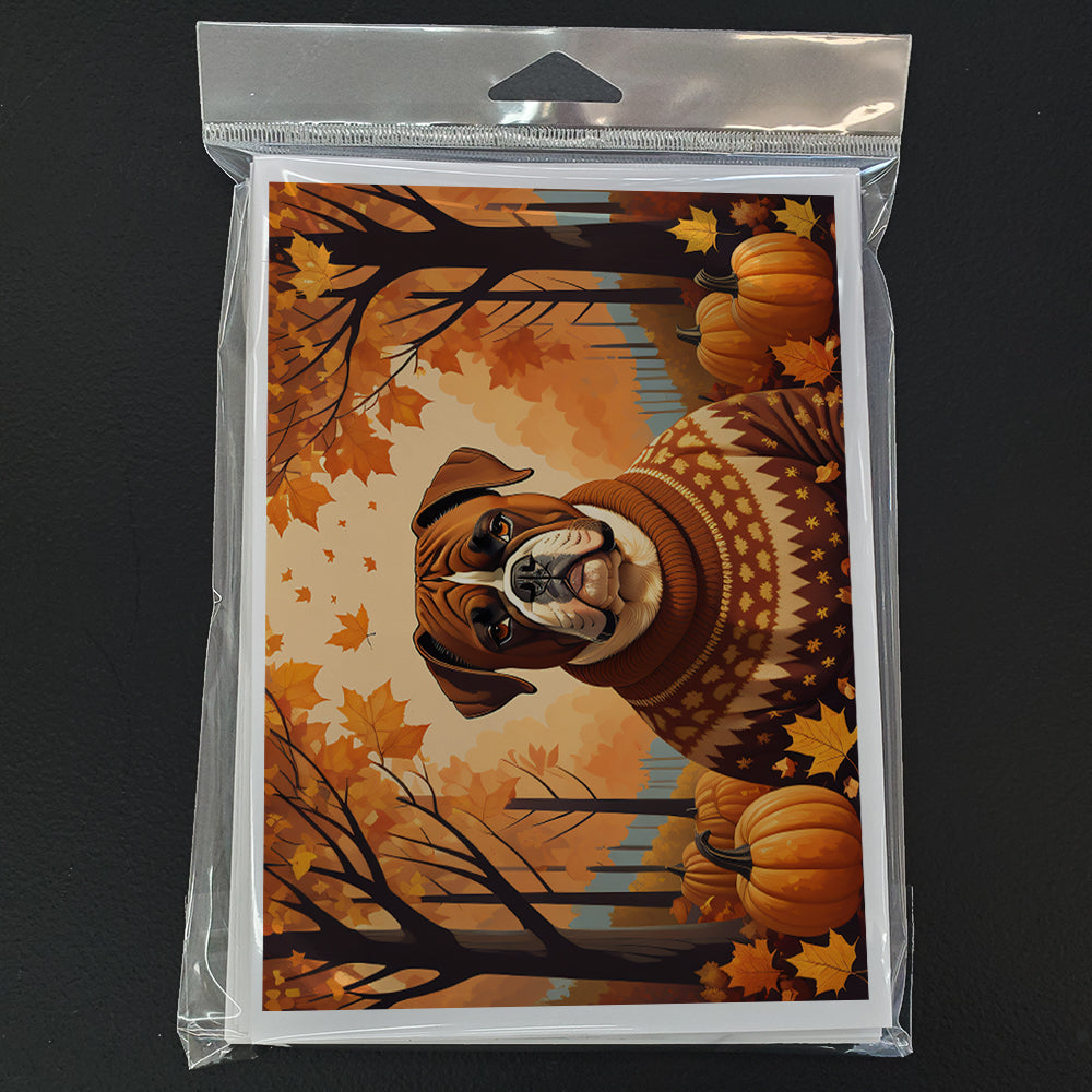 Boxer Fall Greeting Cards Pack of 8 Blank Cards with Envelopes Whimsical A7 Size 5x7