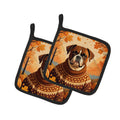 Boxer Fall Pot Holder Set of 2 Heat Resistant Quilted Hot Pads 7.5 x 7.5 Inch, Insulated Kitchen Trivets for Cooking & Baking