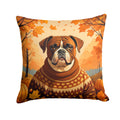 Boxer Fall Decorative Throw Pillow 14x14 Indoor Outdoor Accent Cushion, Fabric Cover with Insert for Sofa, Bed, Porch & Living Room