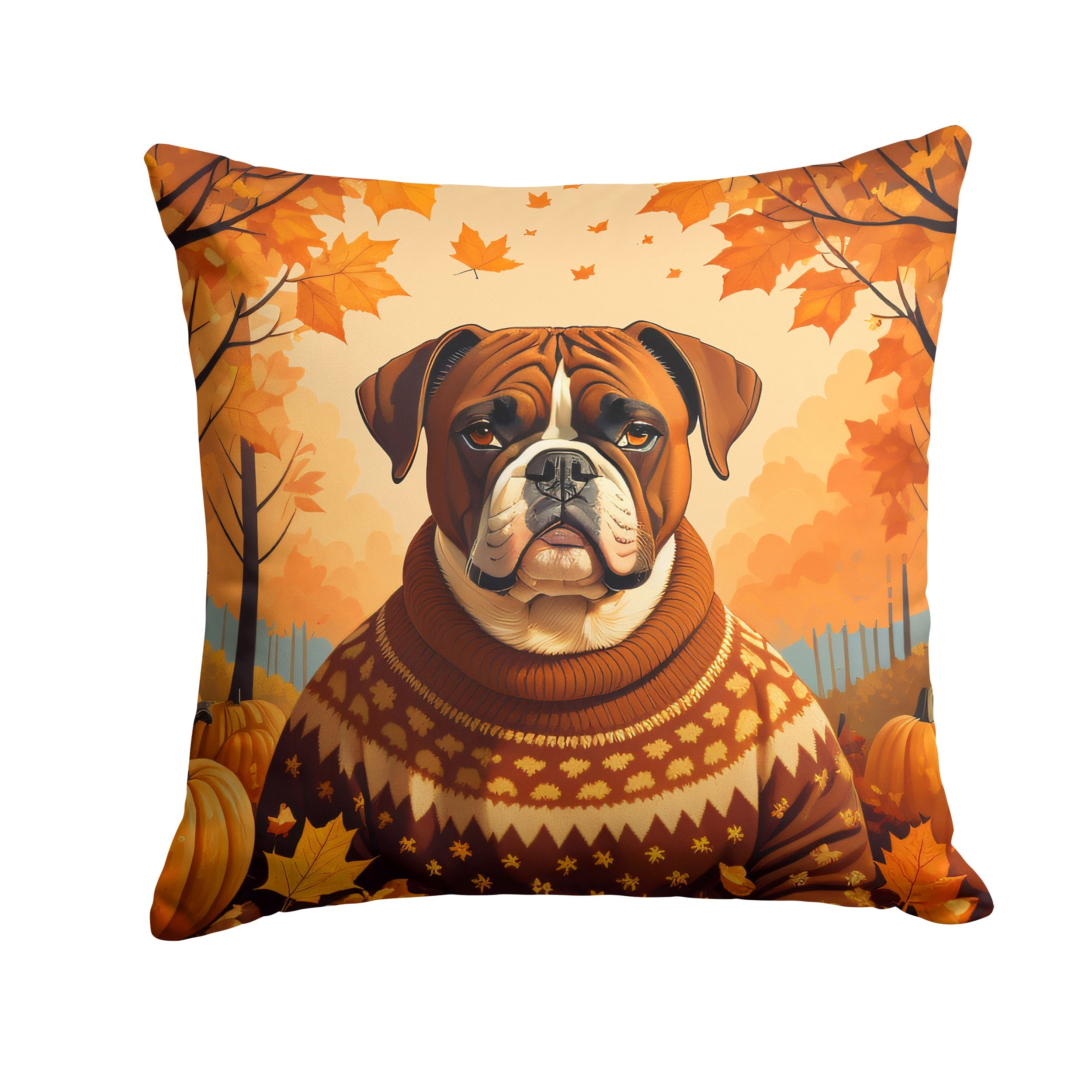 Boxer Fall Decorative Throw Pillow 14x14 Indoor Outdoor Accent Cushion, Fabric Cover with Insert for Sofa, Bed, Porch & Living Room