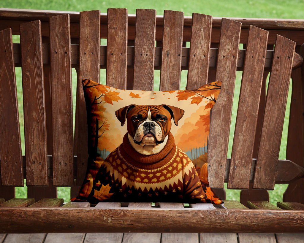Boxer Fall Decorative Throw Pillow 14x14 Indoor Outdoor Accent Cushion, Fabric Cover with Insert for Sofa, Bed, Porch & Living Room