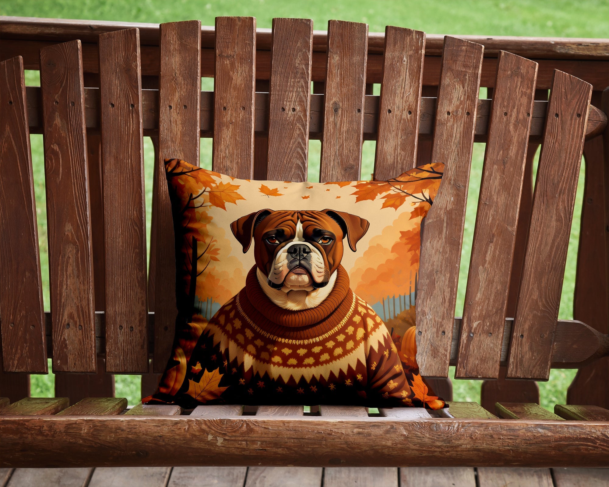Boxer Fall Decorative Throw Pillow 14x14 Indoor Outdoor Accent Cushion, Fabric Cover with Insert for Sofa, Bed, Porch & Living Room