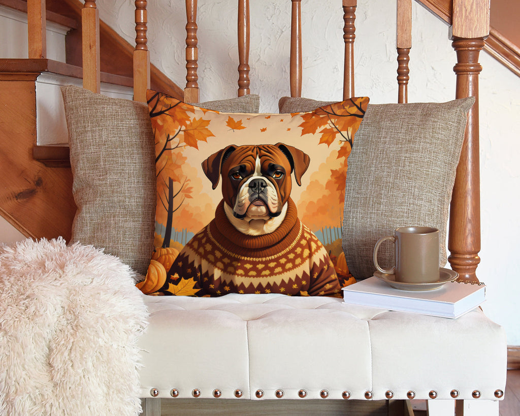 Boxer Fall Decorative Throw Pillow 14x14 Indoor Outdoor Accent Cushion, Fabric Cover with Insert for Sofa, Bed, Porch & Living Room