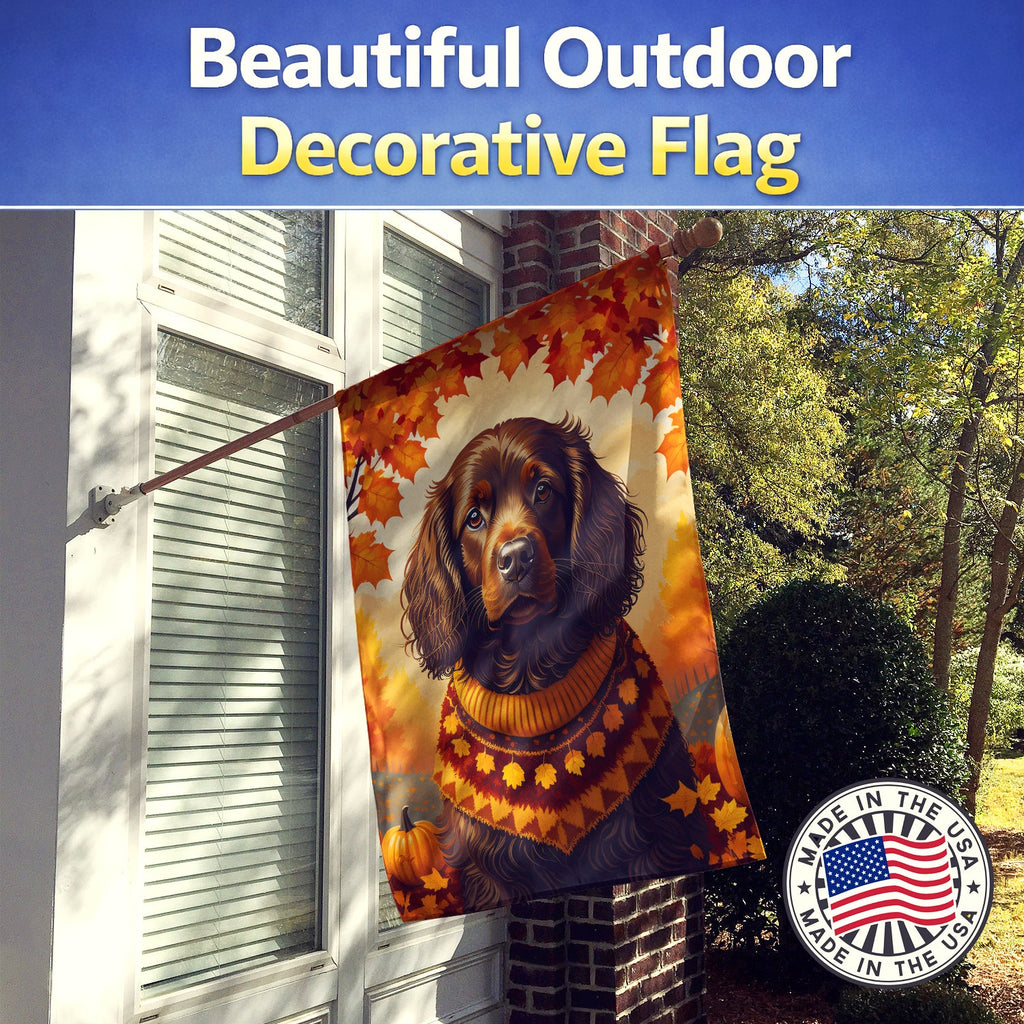 Boykin Spaniel Fall House Flag 28x40 Porch Sleeve Pole Decorative Outside Yard Banner Artwork Wall Hanging, Polyester