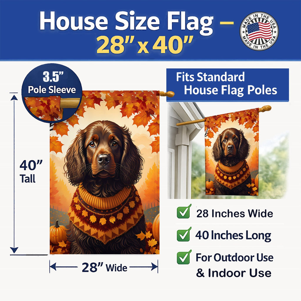 Boykin Spaniel Fall House Flag 28x40 Porch Sleeve Pole Decorative Outside Yard Banner Artwork Wall Hanging, Polyester