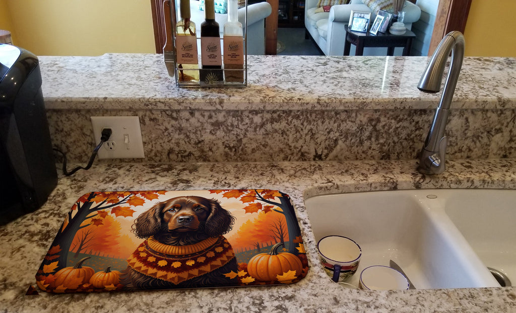 Boykin Spaniel Fall Dish Drying Mat Absorbent Dish Drying Mat Pad for Kitchen Counter Dish Drainer Mat for Countertop, 14 x 21", Multicolor