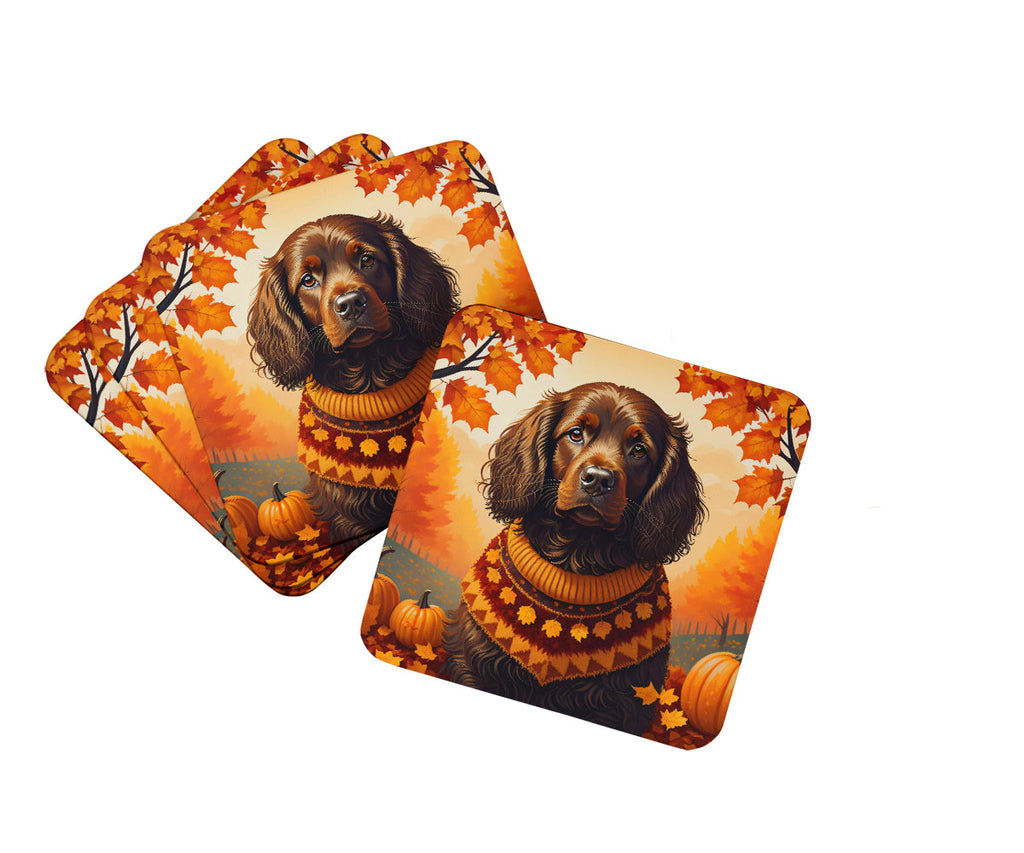 Boykin Spaniel Fall Foam Coasters Set of 4 Cup Coasters for Indoor Outdoor, Tabletop Protection, Anti Slip, Mouse pad Material