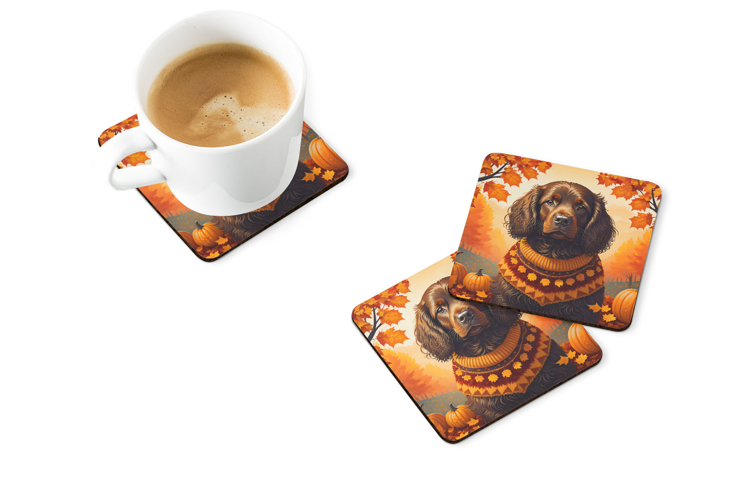 Boykin Spaniel Fall Foam Coasters Set of 4 Cup Coasters for Indoor Outdoor, Tabletop Protection, Anti Slip, Mouse pad Material