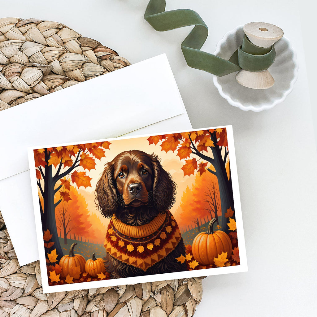 Boykin Spaniel Fall Greeting Cards Pack of 8 Blank Cards with Envelopes Whimsical A7 Size 5x7