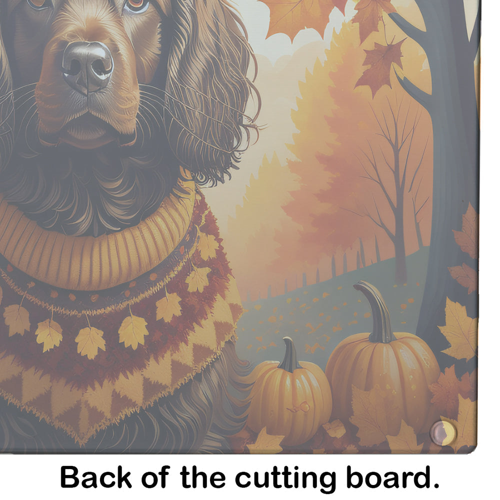 Boykin Spaniel Fall Cutting Board Tempered Glass Kitchen Cutting Surface, Heat Resistant Chopping, Non-Slip Feet, Food Prep & Serving