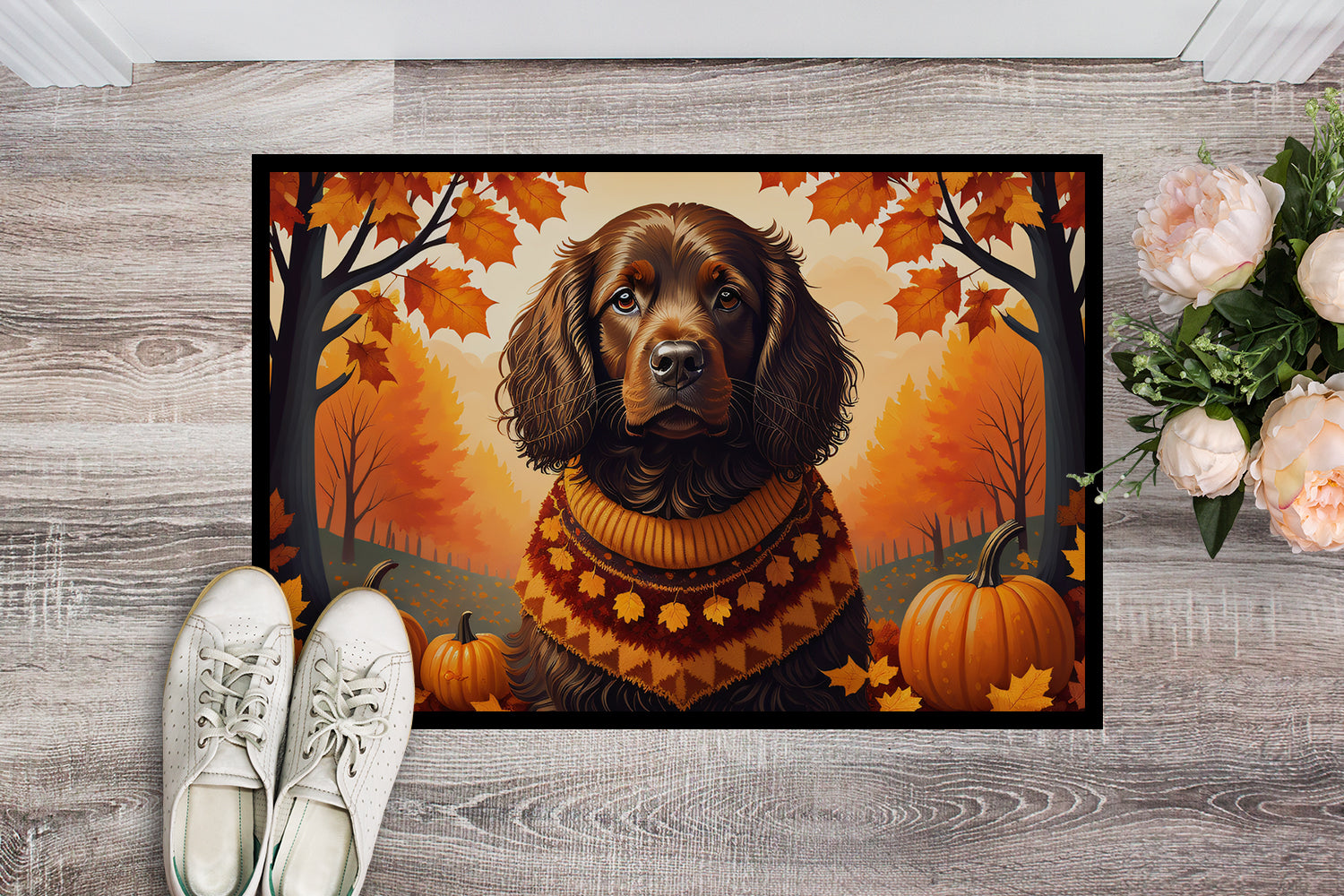 Boykin Spaniel Fall Doormat Indoor Outdoor 18H X 27W Front Door Mat Rugs for Entryway, Non Slip Washable