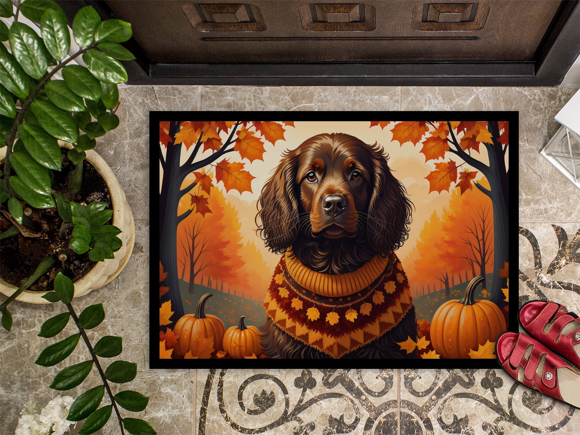 Boykin Spaniel Fall Doormat Indoor Outdoor 18H X 27W Front Door Mat Rugs for Entryway, Non Slip Washable
