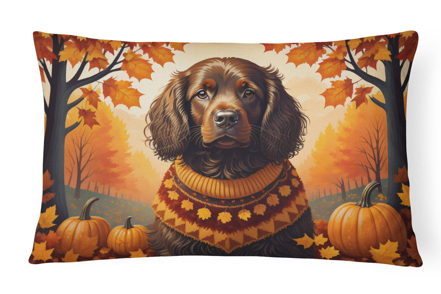 Boykin Spaniel Fall Decorative Throw Pillow 12x16 Indoor Outdoor Accent Cushion, Fabric Cover with Insert for Sofa, Bed, Porch & Living Room