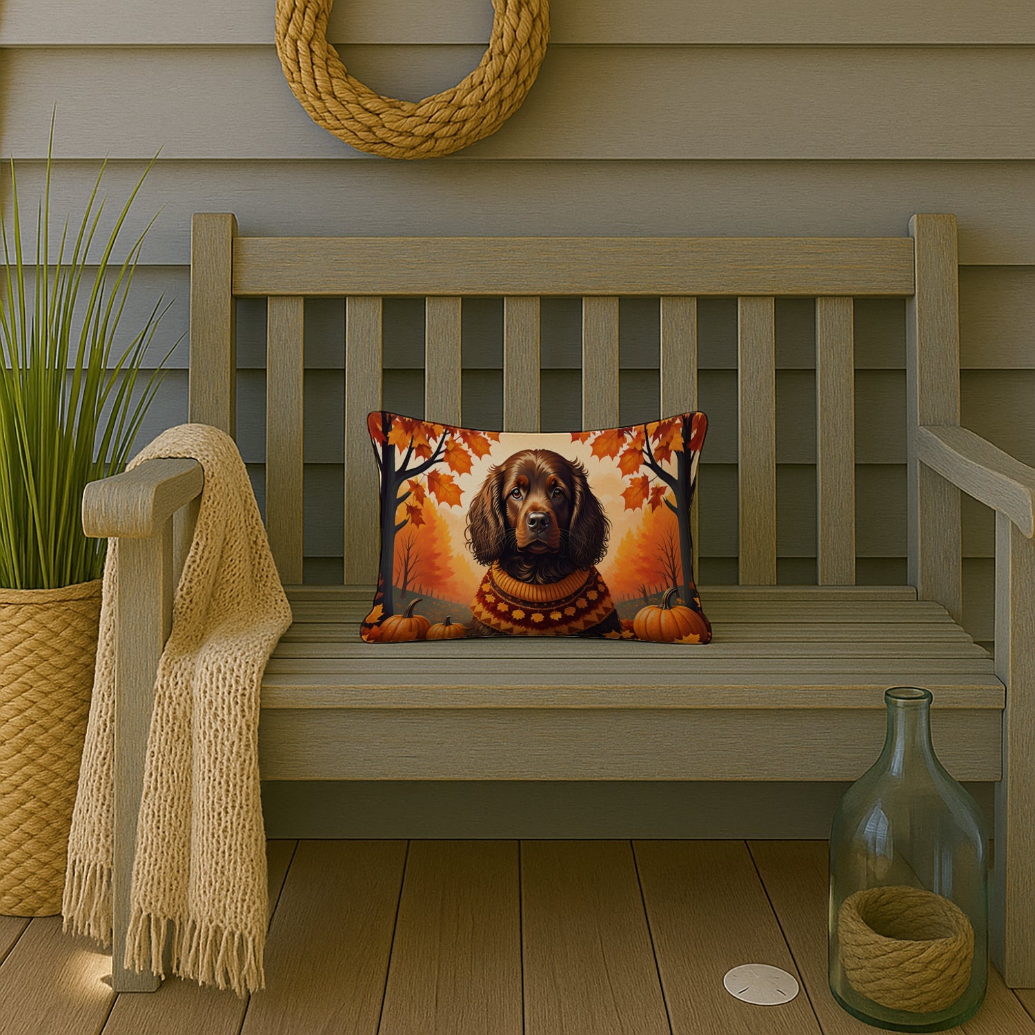 Boykin Spaniel Fall Decorative Throw Pillow 12x16 Indoor Outdoor Accent Cushion, Fabric Cover with Insert for Sofa, Bed, Porch & Living Room