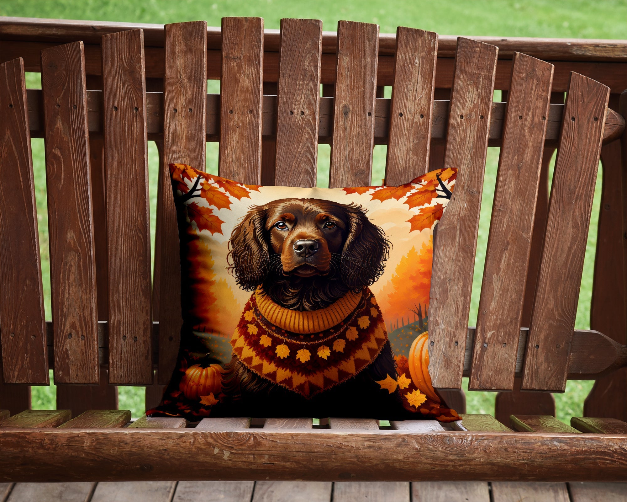 Boykin Spaniel Fall Decorative Throw Pillow 14x14 Indoor Outdoor Accent Cushion, Fabric Cover with Insert for Sofa, Bed, Porch & Living Room