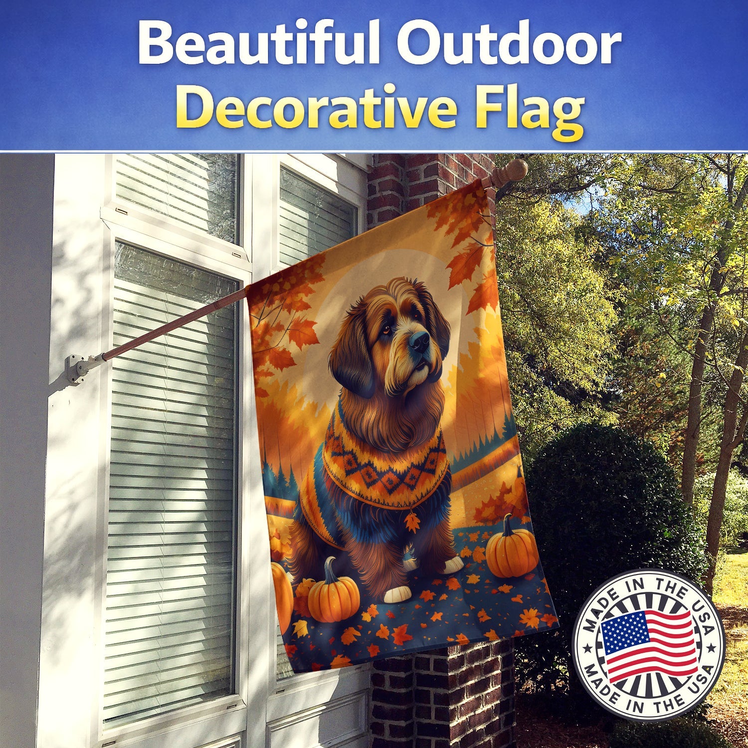 Briard Fall House Flag 28x40 Porch Sleeve Pole Decorative Outside Yard Banner Artwork Wall Hanging, Polyester