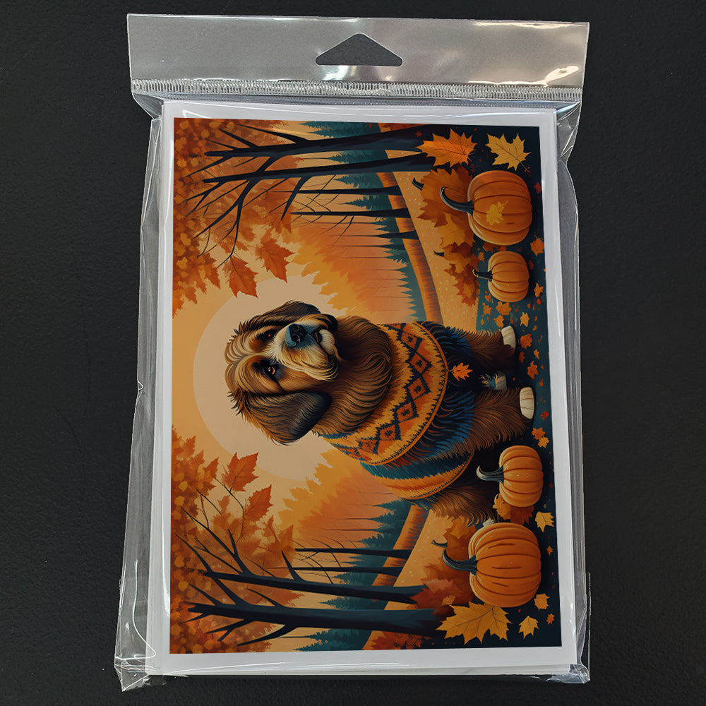 Briard Fall Greeting Cards Pack of 8 Blank Cards with Envelopes Whimsical A7 Size 5x7