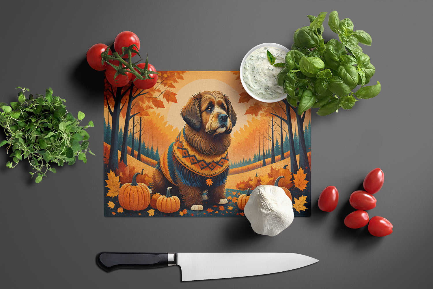 Briard Fall Cutting Board Tempered Glass Kitchen Cutting Surface, Heat Resistant Chopping, Non-Slip Feet, Food Prep & Serving