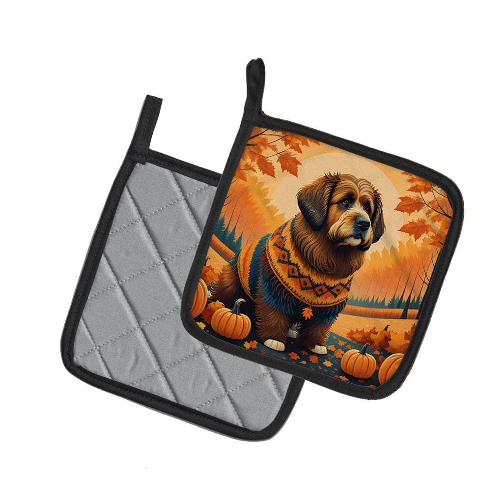 Briard Fall Pot Holder Set of 2 Heat Resistant Quilted Hot Pads 7.5 x 7.5 Inch, Insulated Kitchen Trivets for Cooking & Baking