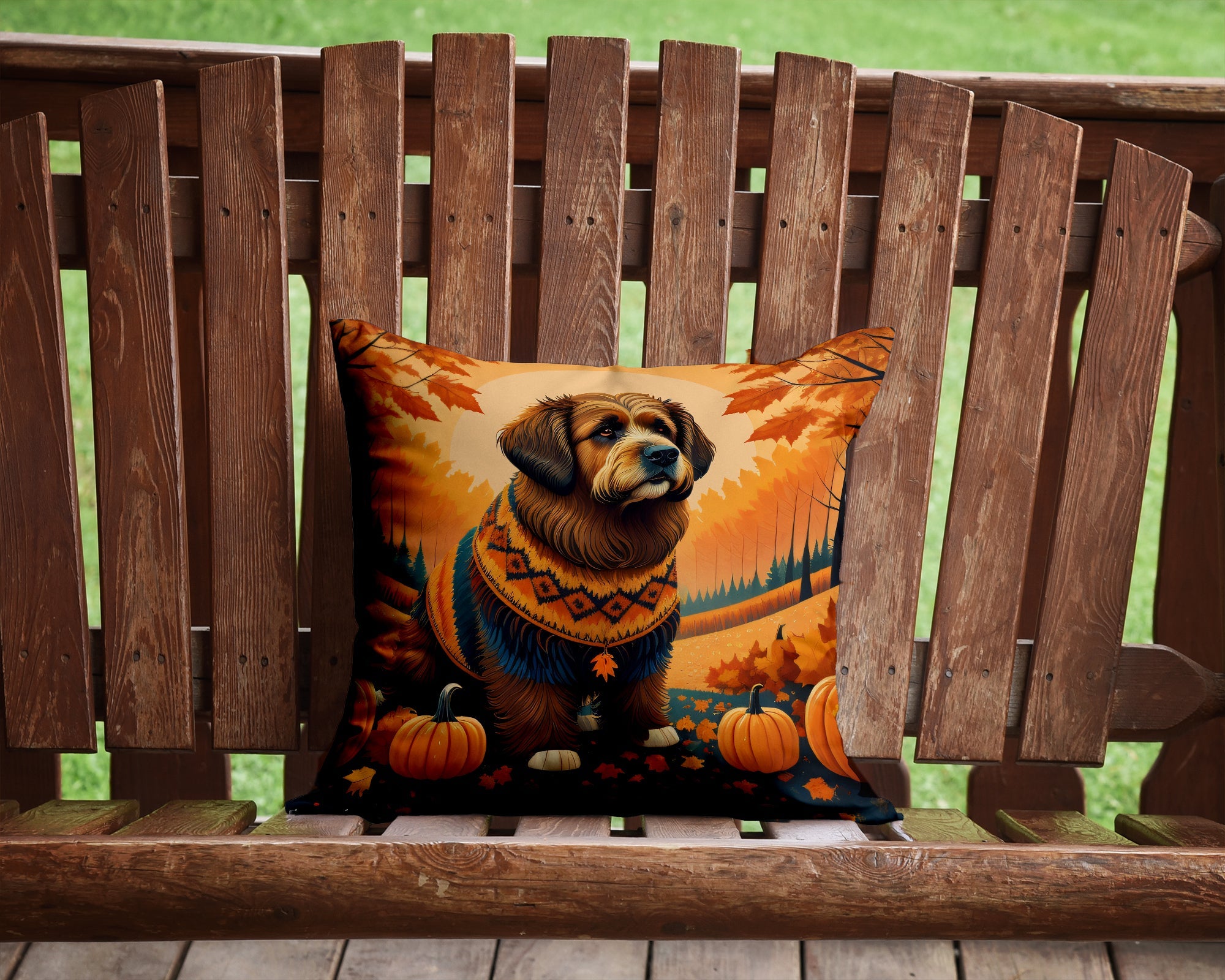Briard Fall Decorative Throw Pillow 14x14 Indoor Outdoor Accent Cushion, Fabric Cover with Insert for Sofa, Bed, Porch & Living Room