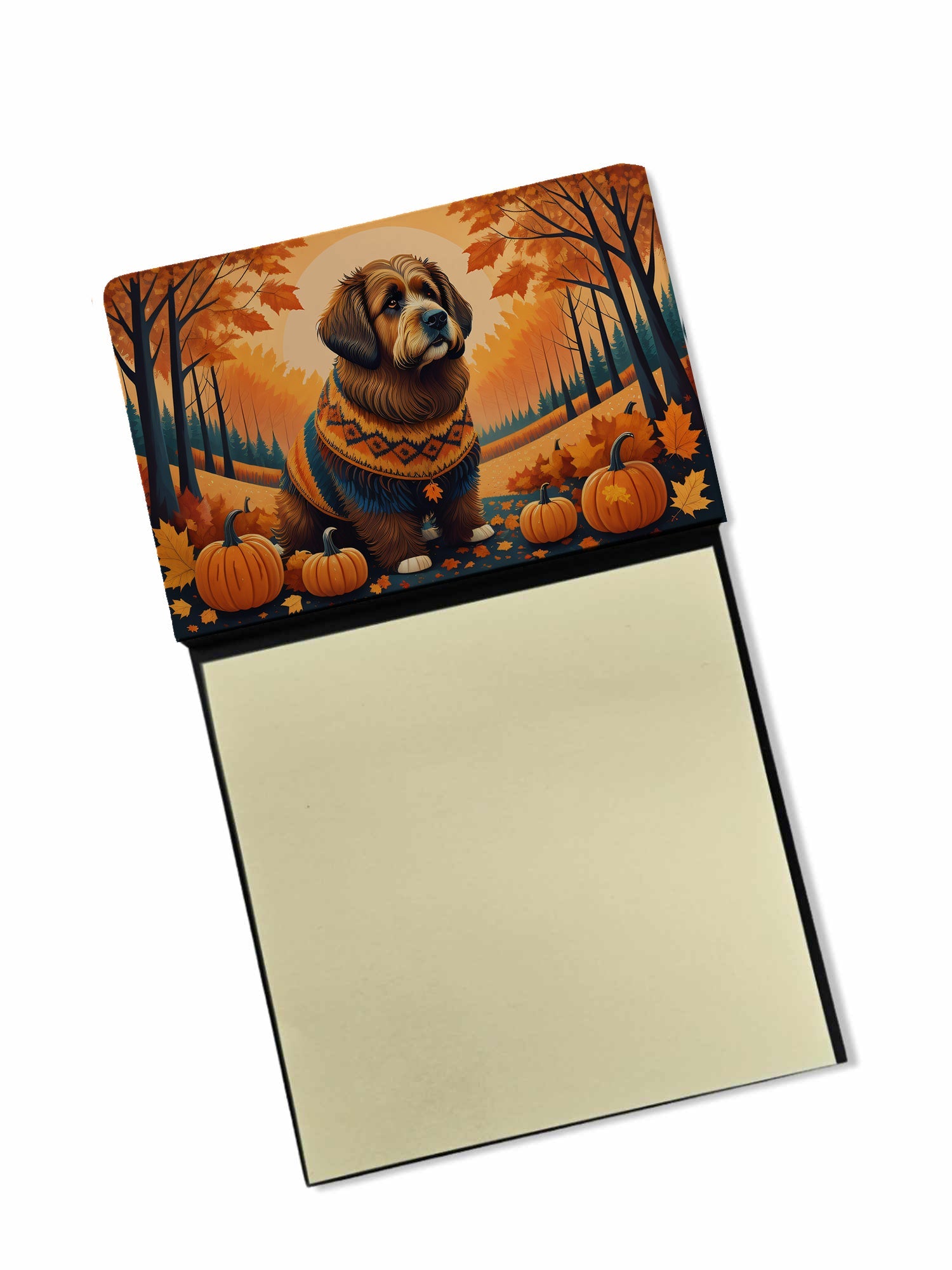 Briard Fall Watercolor Sticky Note Holder Refillable Dispenser Desk Accessory 3x3 Pad Gift