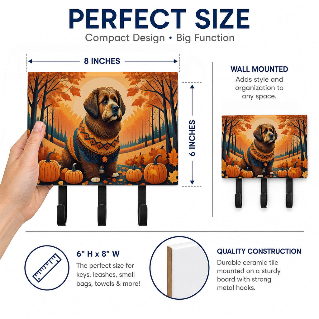 Briard Fall Leash or Key Holder Wall Hooks, Coat Rack Wall Mount, for Hanging Keys, Towels, Aprons, Leashes