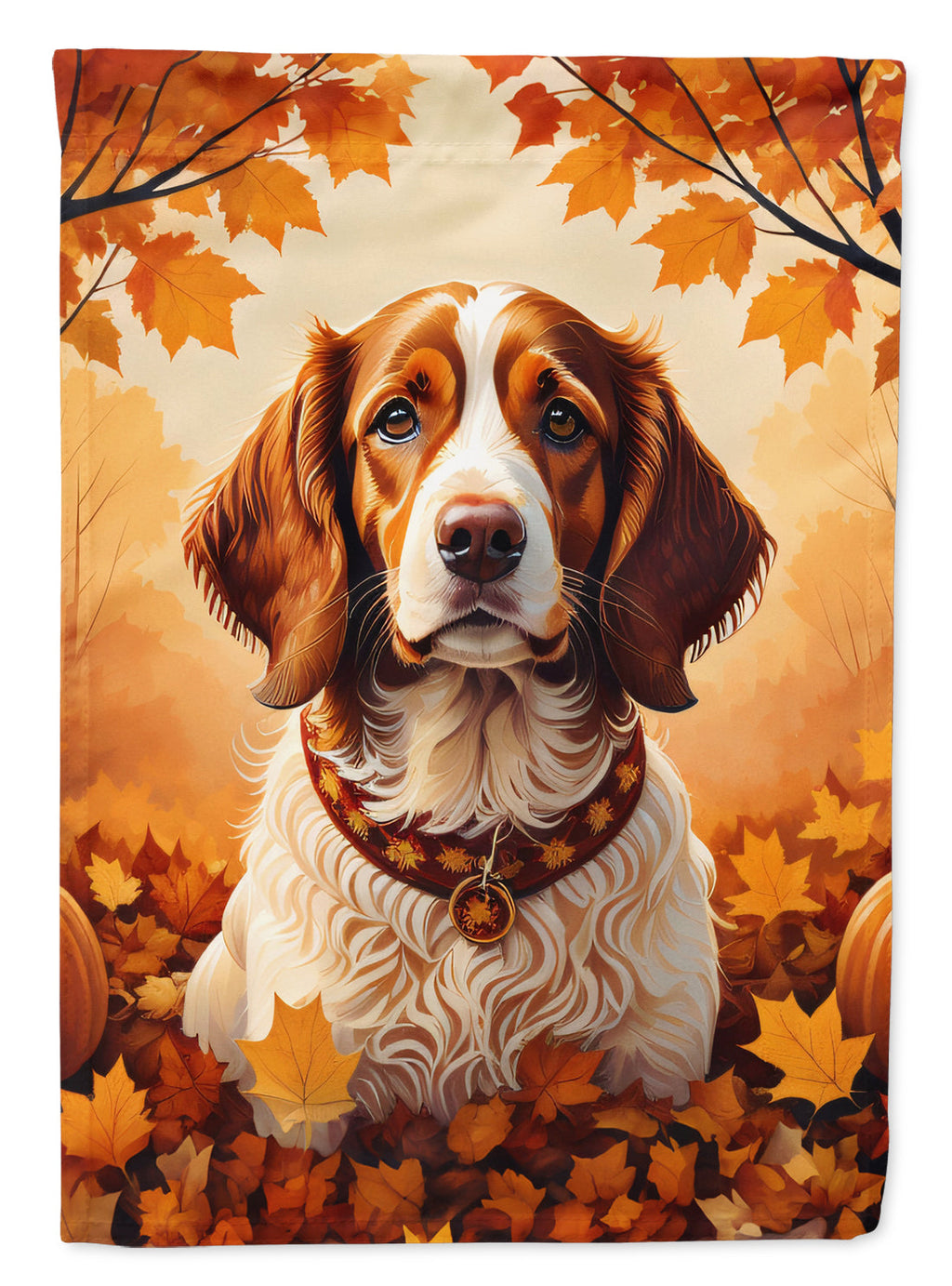 Brittany Spaniel Fall House Flag 28x40 Porch Sleeve Pole Decorative Outside Yard Banner Artwork Wall Hanging, Polyester