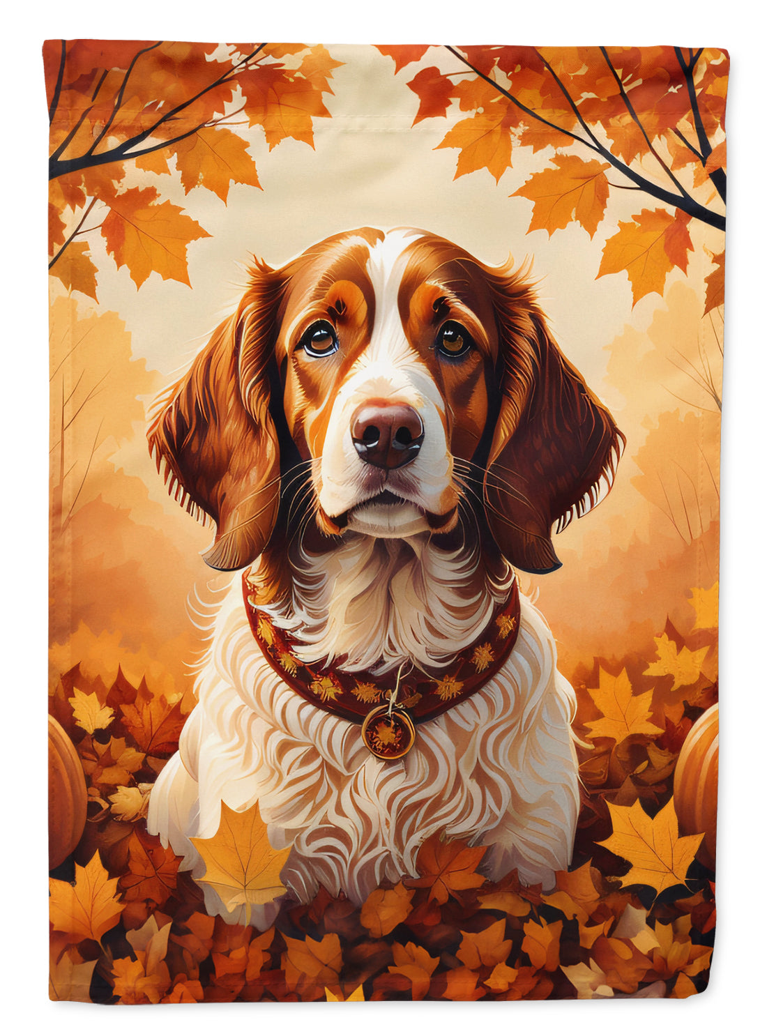 Brittany Spaniel Fall House Flag 28x40 Porch Sleeve Pole Decorative Outside Yard Banner Artwork Wall Hanging, Polyester