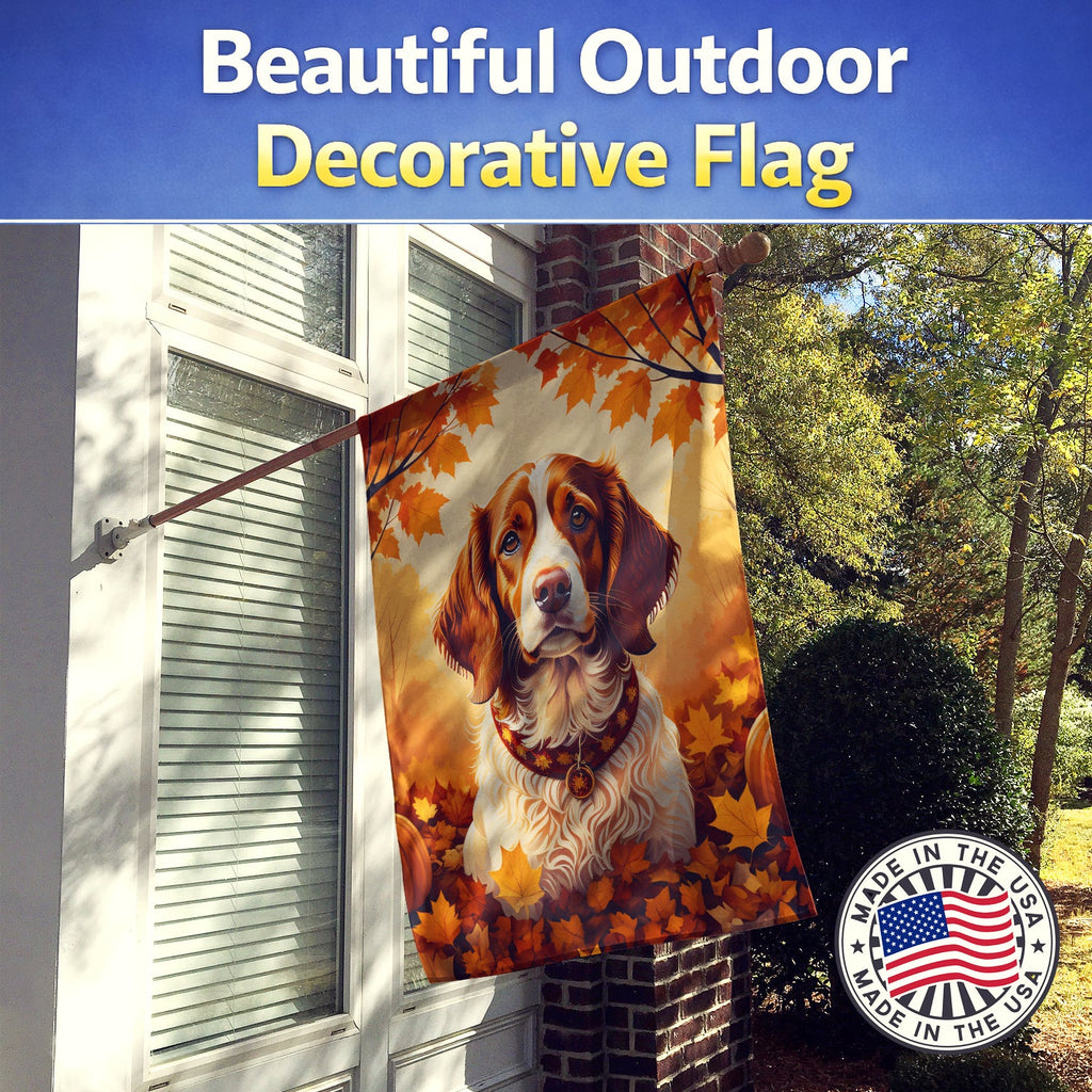 Brittany Spaniel Fall House Flag 28x40 Porch Sleeve Pole Decorative Outside Yard Banner Artwork Wall Hanging, Polyester