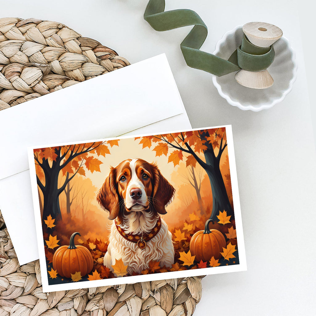 Brittany Spaniel Fall Greeting Cards Pack of 8 Blank Cards with Envelopes Whimsical A7 Size 5x7