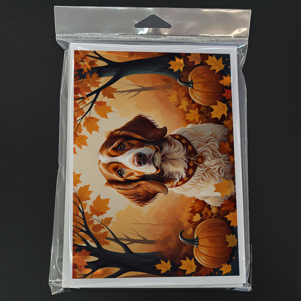 Brittany Spaniel Fall Greeting Cards Pack of 8 Blank Cards with Envelopes Whimsical A7 Size 5x7