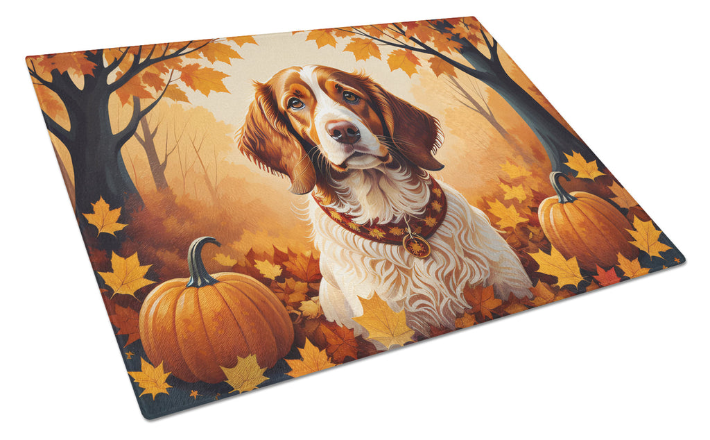 Brittany Spaniel Fall Cutting Board Tempered Glass Kitchen Cutting Surface, Heat Resistant Chopping, Non-Slip Feet, Food Prep & Serving