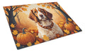 Brittany Spaniel Fall Cutting Board Tempered Glass Kitchen Cutting Surface, Heat Resistant Chopping, Non-Slip Feet, Food Prep & Serving